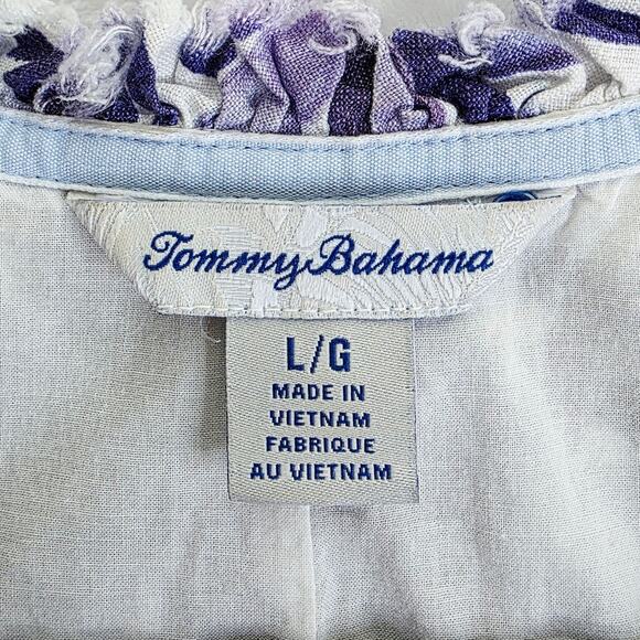 Tommy Bahama Two Palms Linen Dress Large Purple Floral V-Neck Ruffle Tropical - Picture 10 of 13